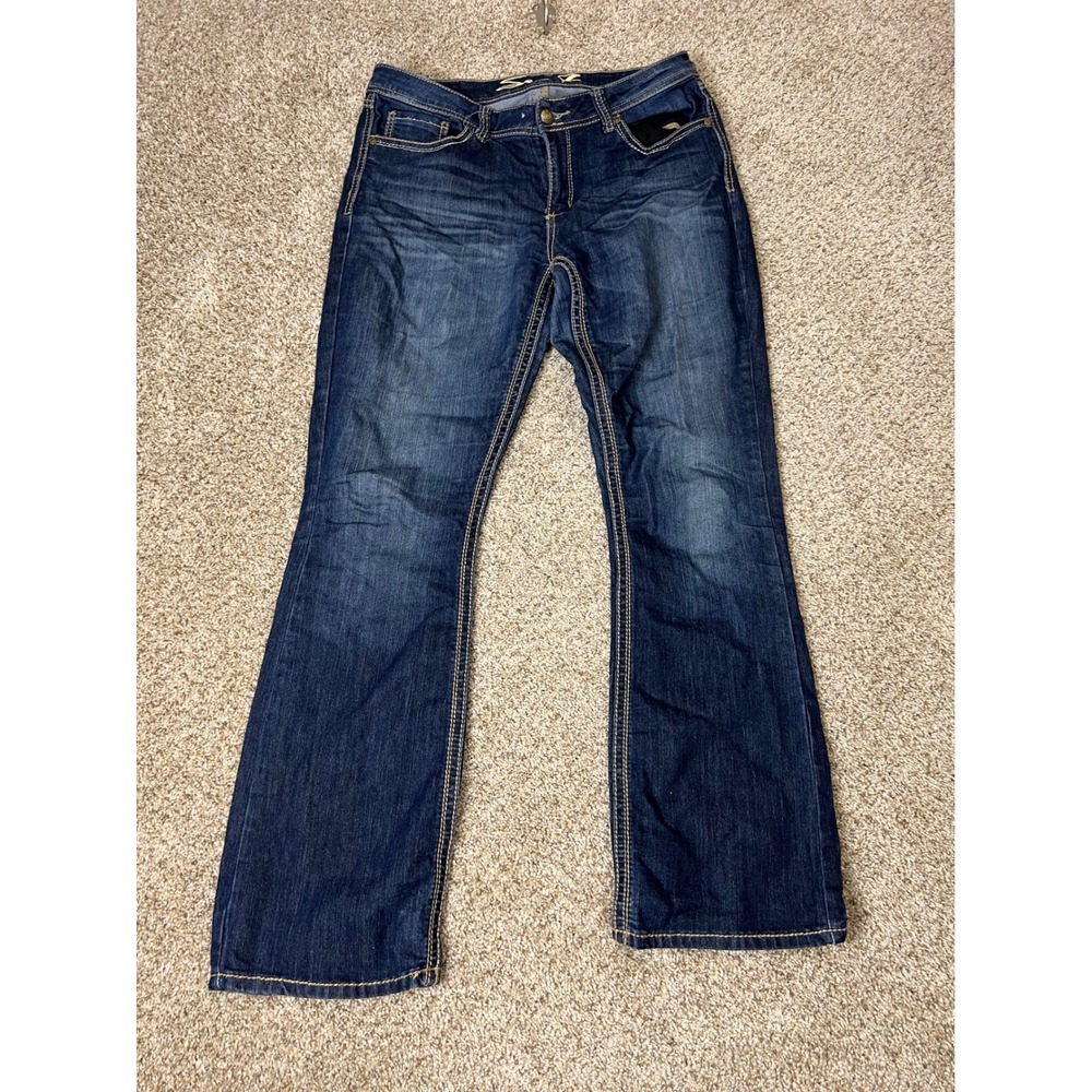 Seven7 Womens Bootcut Jeans Dark Wash Embroidered Flap Pocket Size 14